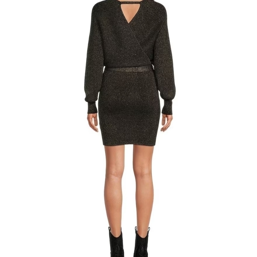 Gianni Bini Alston Metallic Tie Waist Sweater Dress Black Silver Size Large NWT - Picture 2 of 11